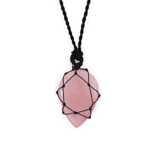 [LGemP-04] Colgante de lágrima de piedras preciosas entrelazada - Cuarzo rosa