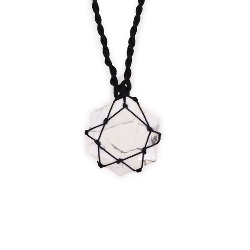 [LGemP-06] Colgante hexagonal de piedras preciosas entrelazada - Howlita blanca