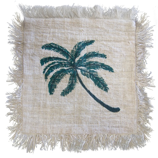 [LinC-04] Funda de Cojín de Lino 45x45 Palmera con Flecos