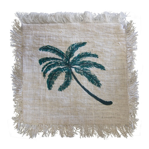 [LinC-05] Funda de Cojín de Lino 60x60 Palmera con Flecos