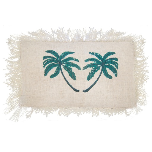 [LinC-06] Funda de Cojín de Lino 30x50 Palmera con Flecos