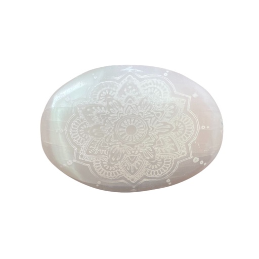 [SelW-18] Piedra de palma de selenita - Mandala grabada