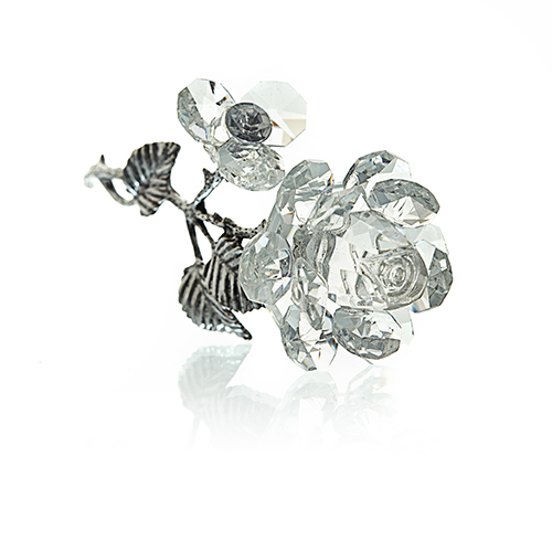 [Tcrystal-60] Rosa de Cristal con Tallo Plateado