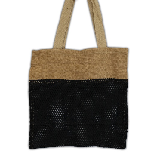 [MeshB-07] Bolsa de Malla de Yute Suave Puro y Algodón- Negro