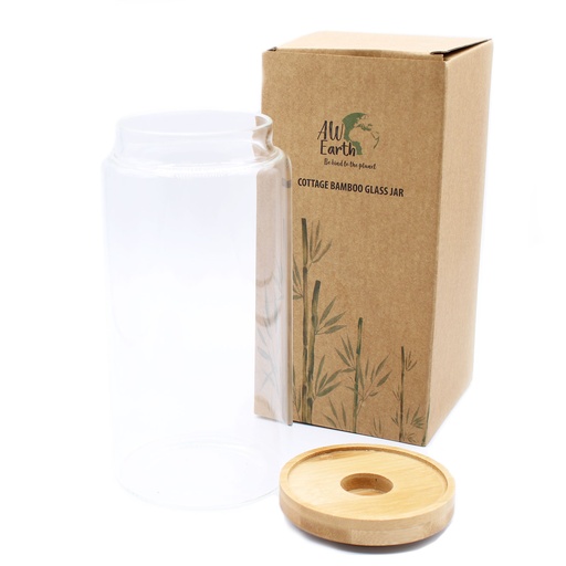 [CGJ-03] Bote de Cristal con Tapa de Bambú - 15cm