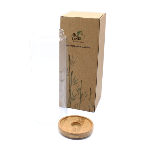 [CGJ-04] Bote de Cristal con Tapa de Bambú - 20cm