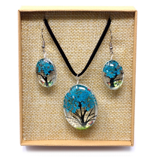 [PFJ-07] Flores Prensadas - Arbol De La Vida - azul verde