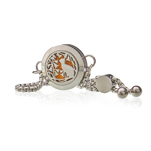[AromaJ-22] Pulsera de Cadena de Aromaterapia - Gato y Flores - 20mm