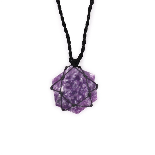 [LGemP-08] Colgante hexagonal de piedras preciosas entrelazada - Lepidolita