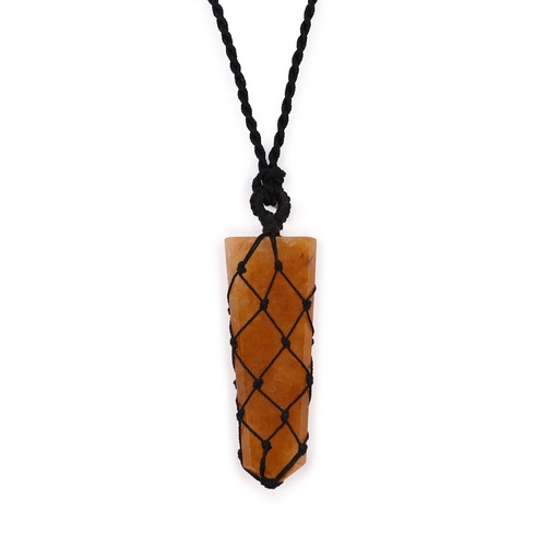 [LGemP-11] Colgante de punta plana con piedras preciosas entrelada - Cuarzo Dorado