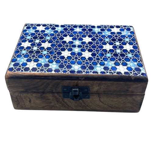 [CGIBox-01] Caja Mediana de Cerámica Esmaltada - 15x10x6cm - Estrellas Azules