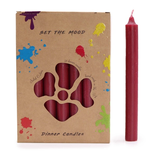 [SCDCS-12] Juego de Velas de Mesa de Color Sólido - Pack de 21 - Borgoña Rústico