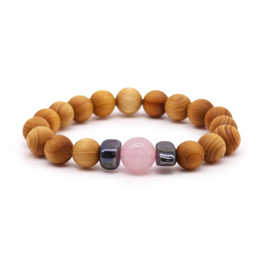 [CWBG-04] Pulsera de Cedro - Chakra del corazón - Cuarzo Rosa