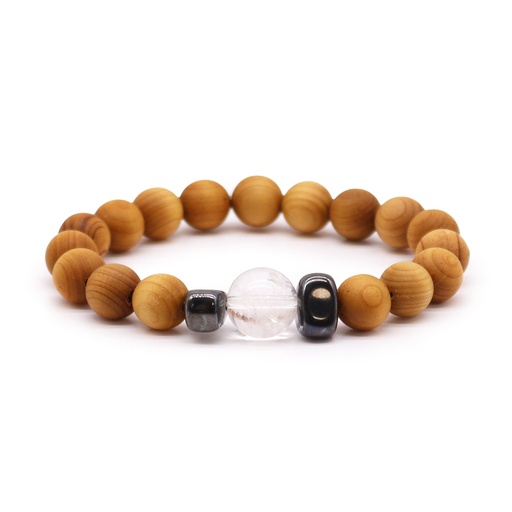 [CWBG-07] Pulsera de Cedro - Chakra Corona - Cuarzo Claro
