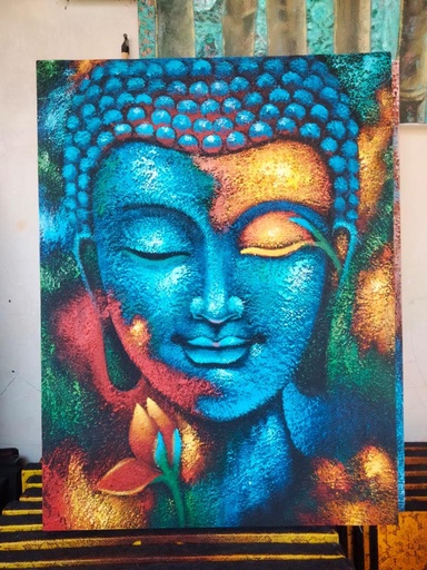 [BAP-26] Pintura de Buda - Flor azul y dorada