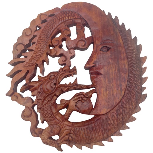 [WDW-19] Panel de Madera Tallada - Cara de Luna y Dragón - 30cm