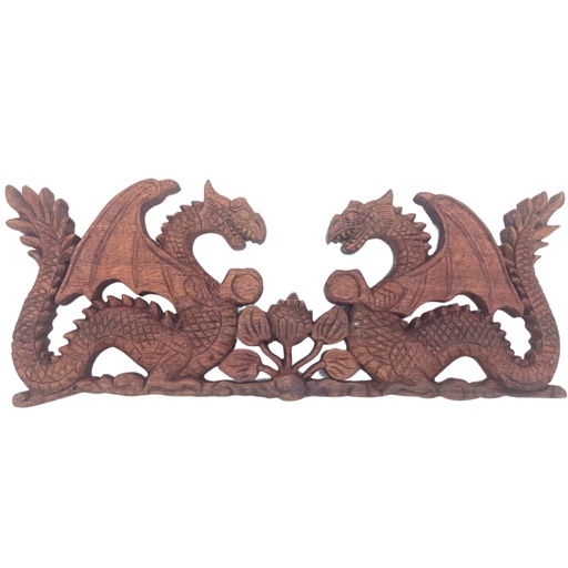 [WDW-20] Panel de Madera Tallada -  Dos Dragones Frente a Frente - 40x15cm