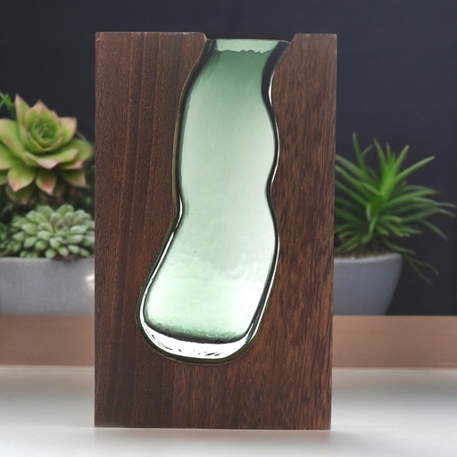 [Gter-16] Jarron de Cristal / Terario en Madera de Tung Oscura - 14.5x5x23cm