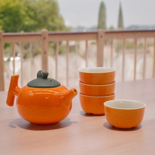 [TeaP-23] Set de Tetera - Naranja - Tetera & Cuatro tazas