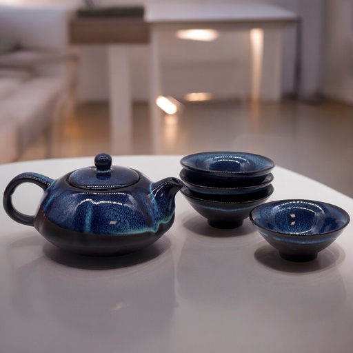[TeaP-24] Set de Tetera - Tonos azules - Tetera & Cuatro Tazas