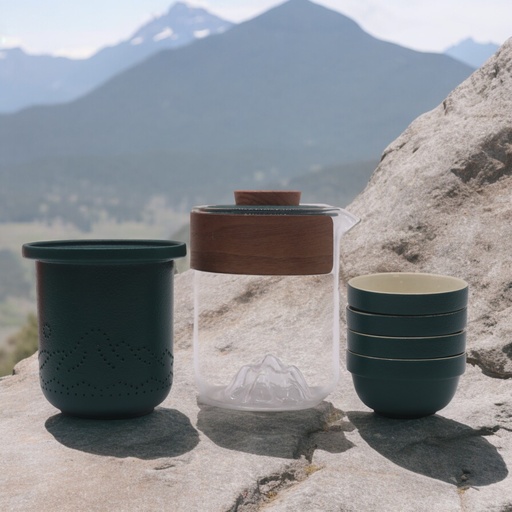 [TeaP-27] Set de Tetera - Viaje Montaña -Tetera & Cuatro Tazas & Estuche de viaje