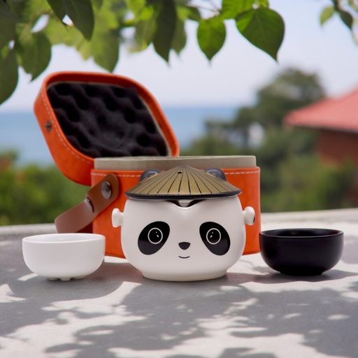 [TeaP-31] Set de tetera-Panda - Dos tazas & Estuche de viaje