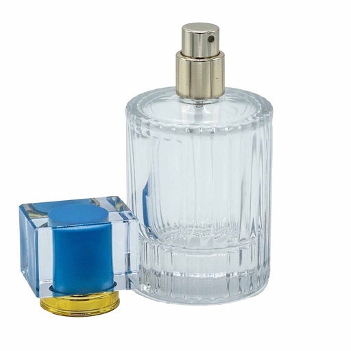 [PerB-06] Frascos de vidrio para perfume con pulveridaor y tapa azul 50 ml