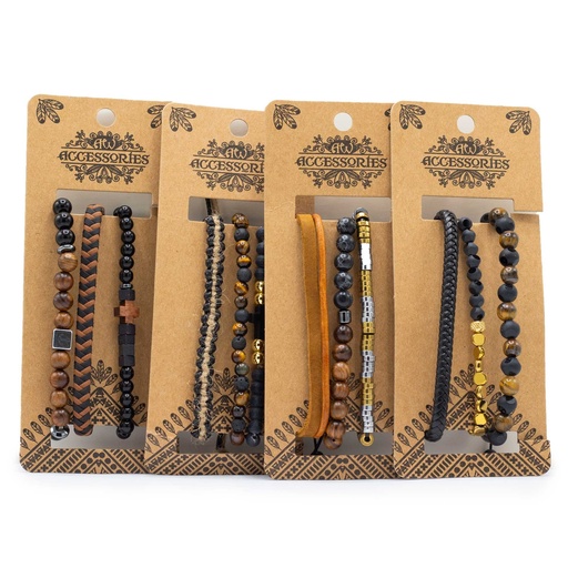[MBS-09] Set de Pulseras para Hombre - Negro y Tostado