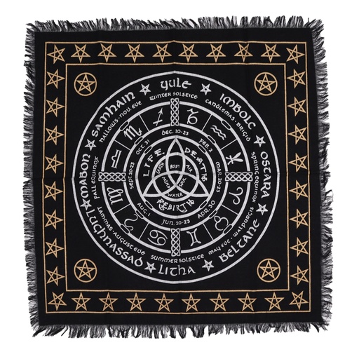 [AltC-03] Mantel de altar esotérico con flecos - Vida Muerte Renacimiento