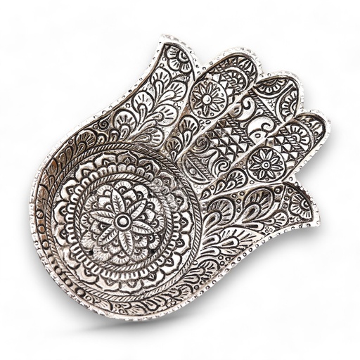 [PAIH-13] Porta-incienso Hamsa de Aluminio Pulido 18x13cm