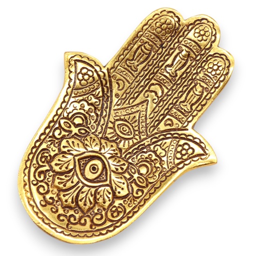 [PAIH-14] Porta-incienso Hamsa Pequeño Aluminio Dorado 13x5.5cm