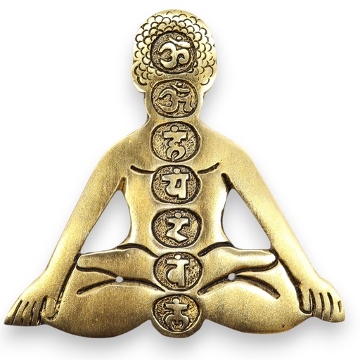 [PAIH-23] Porta Incienso Yoga Siete Chakras Aluminio Dorado 12x12cm