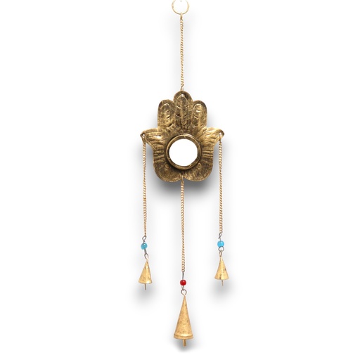 [INDBC-19] Campanas Indias Hamsa Pequeñas - Espejo 3 Campanas - 14x55cm