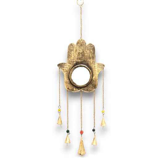 [INDBC-21] Campanas Indias Hamsa Grandes - Espejo 5 Campanas - 19x65cm