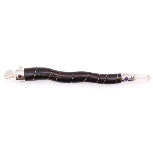 [HWand-61] Varita de madera natural curvada y cuarzo de roca