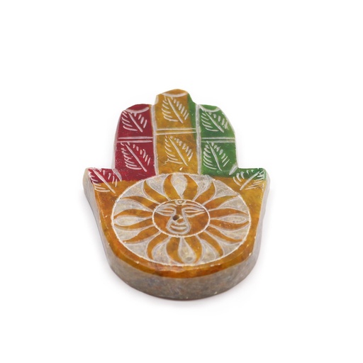 [SoapISH-08] Porta Incienso Hamsa de Esteatita 9x6cm -Cara de Sol