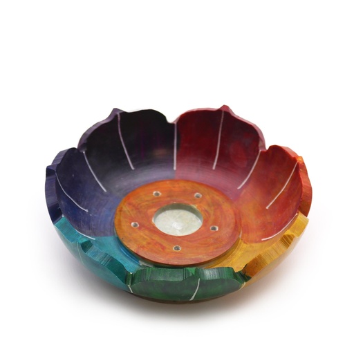 [SoapISH-16] Porta-incienso Flor de Loto de Esteatita 10x3cm - Colores de los Chakras