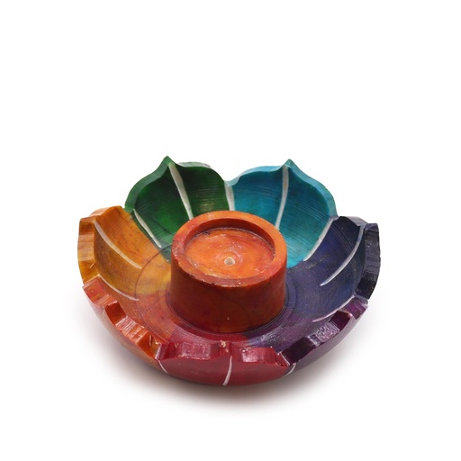 [SoapISH-17] Porta-incienso Flor de Loto Pequeña de Esteatita 7.5x2.5cm - Colores de los Chakras