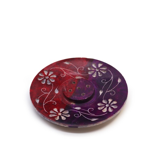 [SoapISH-18] Porta-incienso Disco de Esteatita 8cm - Floral (porta 5 varillas)