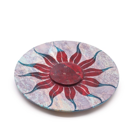[SoapISH-22] Porta-incienso Disco de Esteatita 10cm - Flor del Sol (soporte 5 varillas)