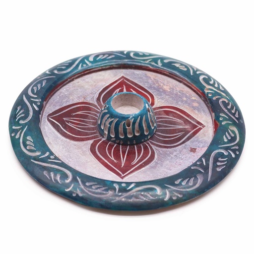 [SoapISH-25] Porta-incienso Disco de Esteatita 12cm - Cuatro Pétalos (cono y porta-incienso)