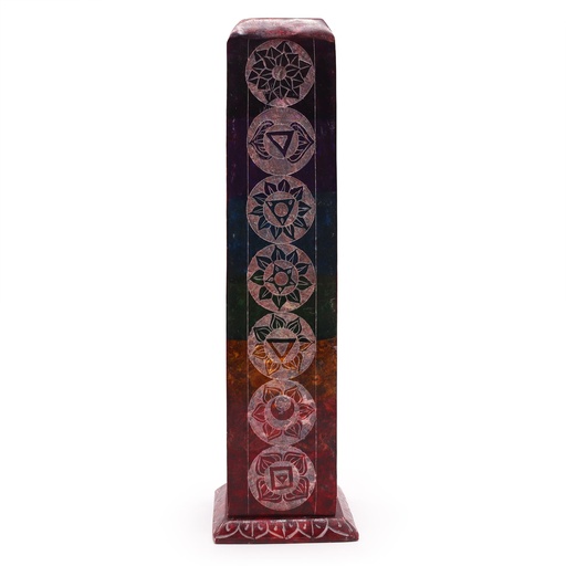 [SoapISH-27] Porta-incienso Torre Cuadrada de Esteatita 25cm - 7 Charkras