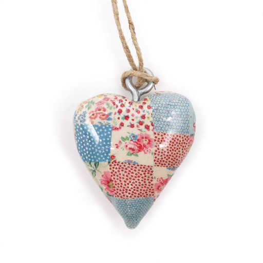 [WEH-01] Pequeño corazone de madera Decorativo - cuadros azules y rojos