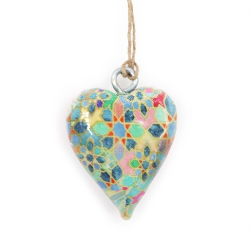 [WEH-04] Pequeño corazone de madera Decorativo - Azulejo mediterráneo