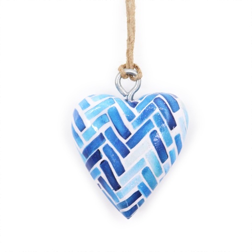 [WEH-06] Pequeño Corazone de Madera Decorativo - Mosaico Azul