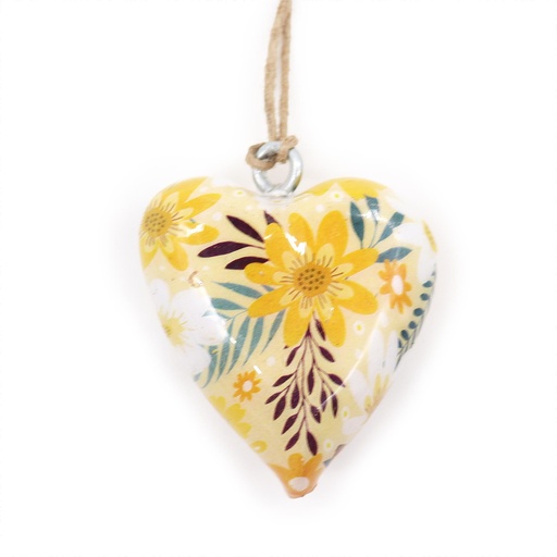[WEH-09] Corazon de madera decorativo Grande - Amarillo Floral