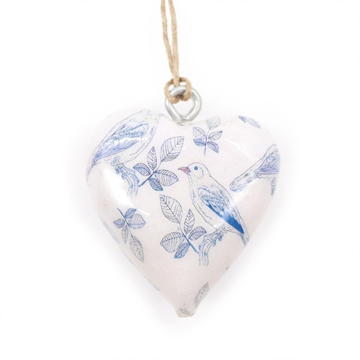 [WEH-11] Corazone de madera decorativo Grande - Pajaros Azul