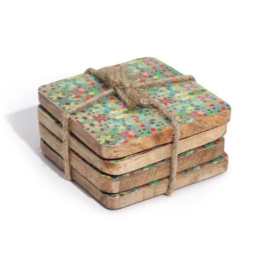 [WTray-04] Juego de 4 posavasos cuadrados - Diseño de azulejos mediterráneos