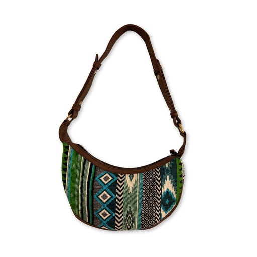 [HoboB-02] Bolso Hobo de Jacquard - Verdes Atrevidos (correa marrón)