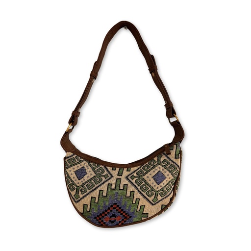 [HoboB-03] Bolso Hobo de Jacquard - Geo-Verde (correa marrón)